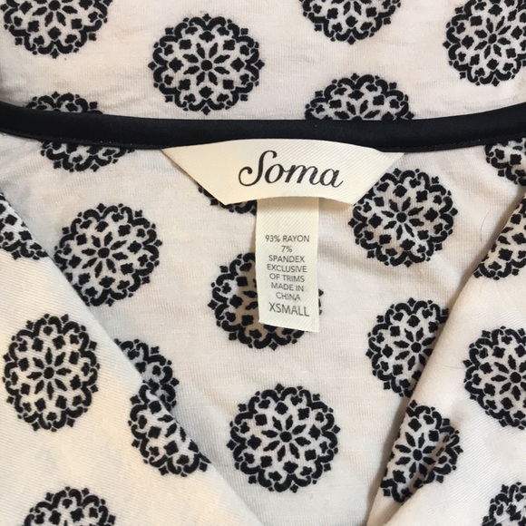Soma Cool Nights Pajama Set 3/4-Sleeve Top & Cropped Bottoms Black/White XS - Picture 7 of 8